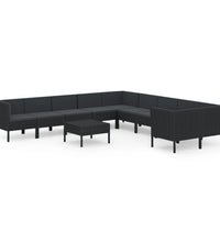 11-tlg. Garten-Lounge-Set mit Auflagen Poly Rattan Schwarz