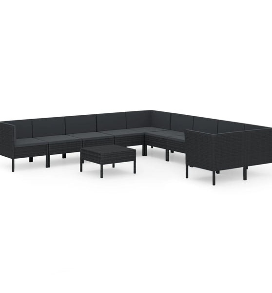 11-tlg. Garten-Lounge-Set mit Auflagen Poly Rattan Schwarz