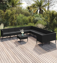 11-tlg. Garten-Lounge-Set mit Auflagen Poly Rattan Schwarz