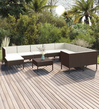 11-tlg. Garten-Lounge-Set mit Auflagen Poly Rattan Braun
