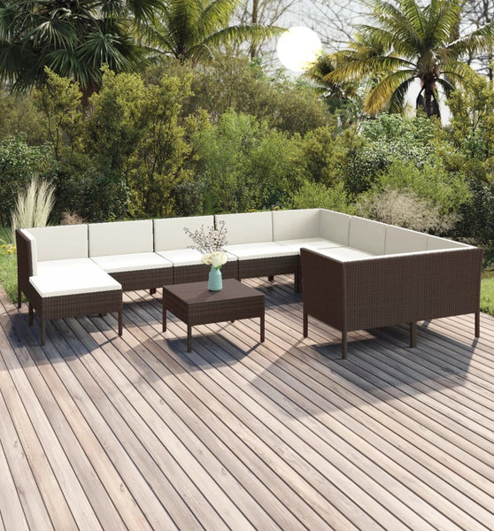 11-tlg. Garten-Lounge-Set mit Auflagen Poly Rattan Braun
