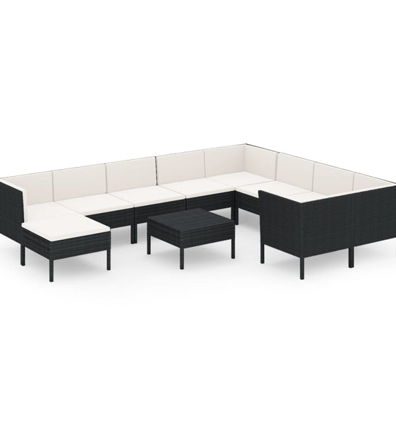 11-tlg. Garten-Lounge-Set mit Auflagen Poly Rattan Schwarz