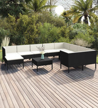 11-tlg. Garten-Lounge-Set mit Auflagen Poly Rattan Schwarz