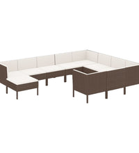 11-tlg. Garten-Lounge-Set mit Auflagen Poly Rattan Braun