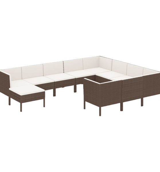 11-tlg. Garten-Lounge-Set mit Auflagen Poly Rattan Braun