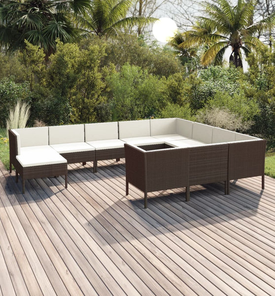 11-tlg. Garten-Lounge-Set mit Auflagen Poly Rattan Braun
