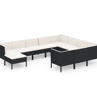 11-tlg. Garten-Lounge-Set mit Auflagen Poly Rattan Schwarz