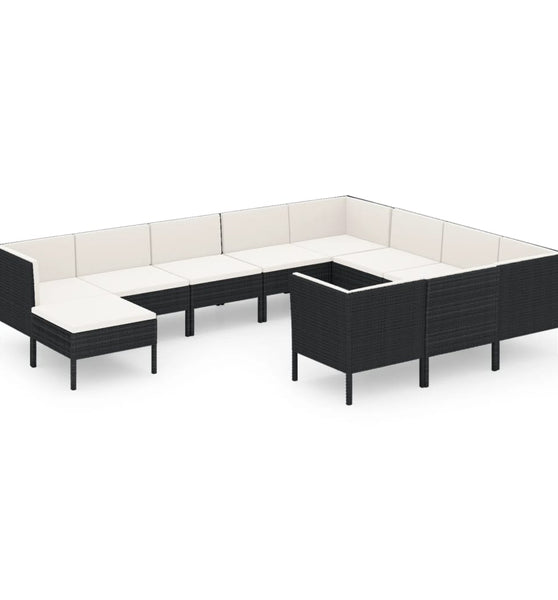 11-tlg. Garten-Lounge-Set mit Auflagen Poly Rattan Schwarz