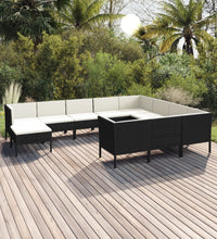 11-tlg. Garten-Lounge-Set mit Auflagen Poly Rattan Schwarz