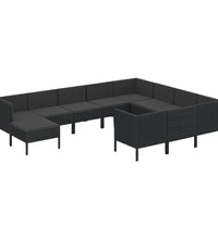 11-tlg. Garten-Lounge-Set mit Auflagen Poly Rattan Schwarz