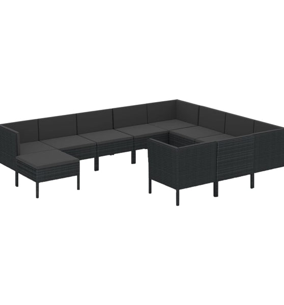 11-tlg. Garten-Lounge-Set mit Auflagen Poly Rattan Schwarz