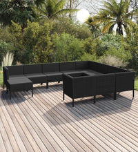 11-tlg. Garten-Lounge-Set mit Auflagen Poly Rattan Schwarz