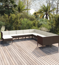 11-tlg. Garten-Lounge-Set mit Auflagen Poly Rattan Braun