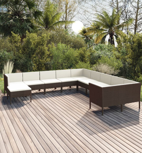 11-tlg. Garten-Lounge-Set mit Auflagen Poly Rattan Braun