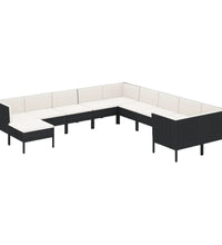 11-tlg. Garten-Lounge-Set mit Auflagen Poly Rattan Schwarz