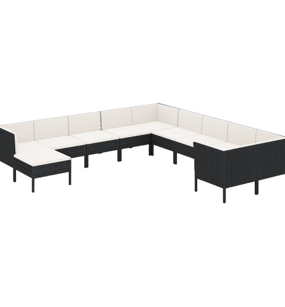 11-tlg. Garten-Lounge-Set mit Auflagen Poly Rattan Schwarz