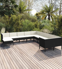 11-tlg. Garten-Lounge-Set mit Auflagen Poly Rattan Schwarz