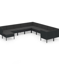 11-tlg. Garten-Lounge-Set mit Auflagen Poly Rattan Schwarz