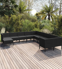 11-tlg. Garten-Lounge-Set mit Auflagen Poly Rattan Schwarz