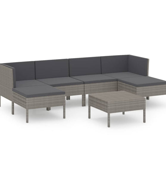7-tlg. Garten-Lounge-Set mit Auflagen Poly Rattan Grau