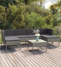 7-tlg. Garten-Lounge-Set mit Auflagen Poly Rattan Grau