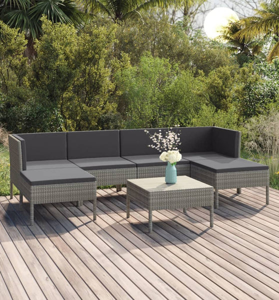 7-tlg. Garten-Lounge-Set mit Auflagen Poly Rattan Grau