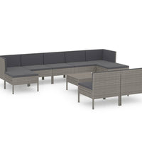10-tlg. Garten-Lounge-Set mit Auflagen Poly Rattan Grau