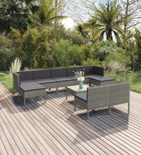 10-tlg. Garten-Lounge-Set mit Auflagen Poly Rattan Grau