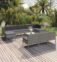 11-tlg. Garten-Lounge-Set mit Auflagen Poly Rattan Grau