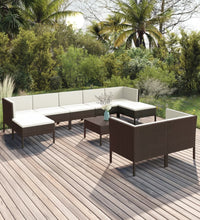 10-tlg. Garten-Lounge-Set mit Auflagen Poly Rattan Braun