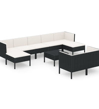 10-tlg. Garten-Lounge-Set mit Auflagen Poly Rattan Schwarz