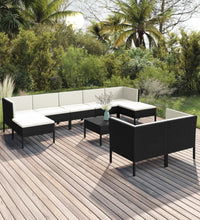 10-tlg. Garten-Lounge-Set mit Auflagen Poly Rattan Schwarz