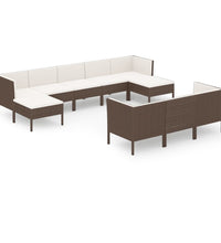 10-tlg. Garten-Lounge-Set mit Auflagen Poly Rattan Braun