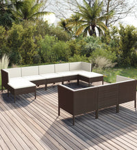 10-tlg. Garten-Lounge-Set mit Auflagen Poly Rattan Braun