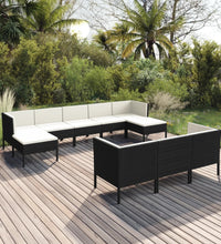 10-tlg. Garten-Lounge-Set mit Auflagen Poly Rattan Schwarz