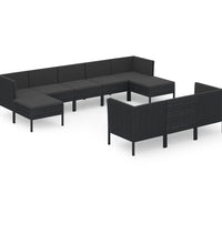 10-tlg. Garten-Lounge-Set mit Auflagen Poly Rattan Schwarz