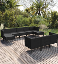 10-tlg. Garten-Lounge-Set mit Auflagen Poly Rattan Schwarz