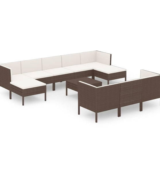 11-tlg. Garten-Lounge-Set mit Auflagen Poly Rattan Braun