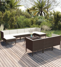 11-tlg. Garten-Lounge-Set mit Auflagen Poly Rattan Braun