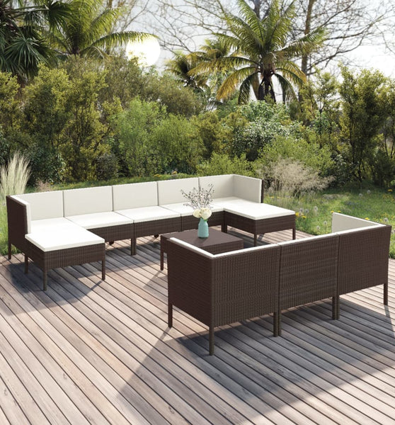 11-tlg. Garten-Lounge-Set mit Auflagen Poly Rattan Braun