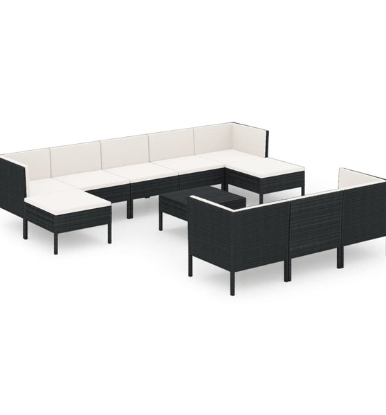 11-tlg. Garten-Lounge-Set mit Auflagen Poly Rattan Schwarz