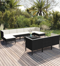 11-tlg. Garten-Lounge-Set mit Auflagen Poly Rattan Schwarz