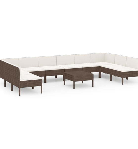 11-tlg. Garten-Lounge-Set mit Auflagen Poly Rattan Braun