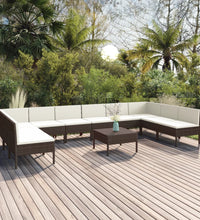 11-tlg. Garten-Lounge-Set mit Auflagen Poly Rattan Braun