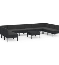 11-tlg. Garten-Lounge-Set mit Auflagen Poly Rattan Schwarz