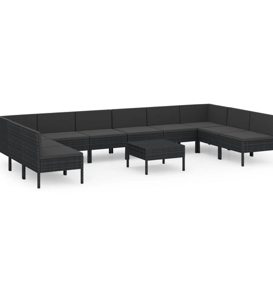 11-tlg. Garten-Lounge-Set mit Auflagen Poly Rattan Schwarz