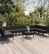 11-tlg. Garten-Lounge-Set mit Auflagen Poly Rattan Schwarz