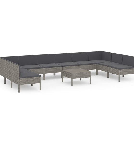11-tlg. Garten-Lounge-Set mit Auflagen Poly Rattan Grau