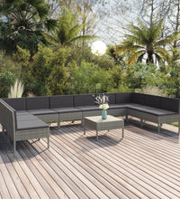 11-tlg. Garten-Lounge-Set mit Auflagen Poly Rattan Grau