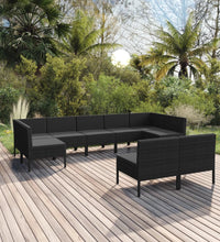 9-tlg. Garten-Lounge-Set mit Auflagen Poly Rattan Schwarz